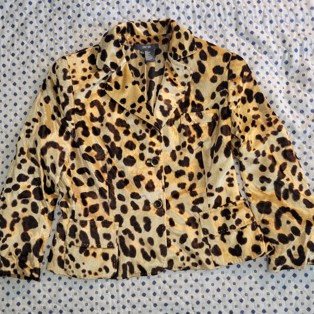 Per Se Velvet Silk Leopard Print Jacket size 16